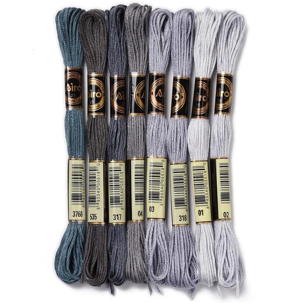Embroidery Thread - 8 Skeins 70 Yards Grey Friendship