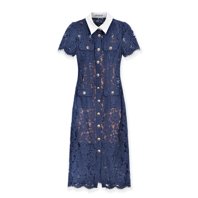 Embroidery Uk - Orginal Boutique Navy Blue Lace Embroidery