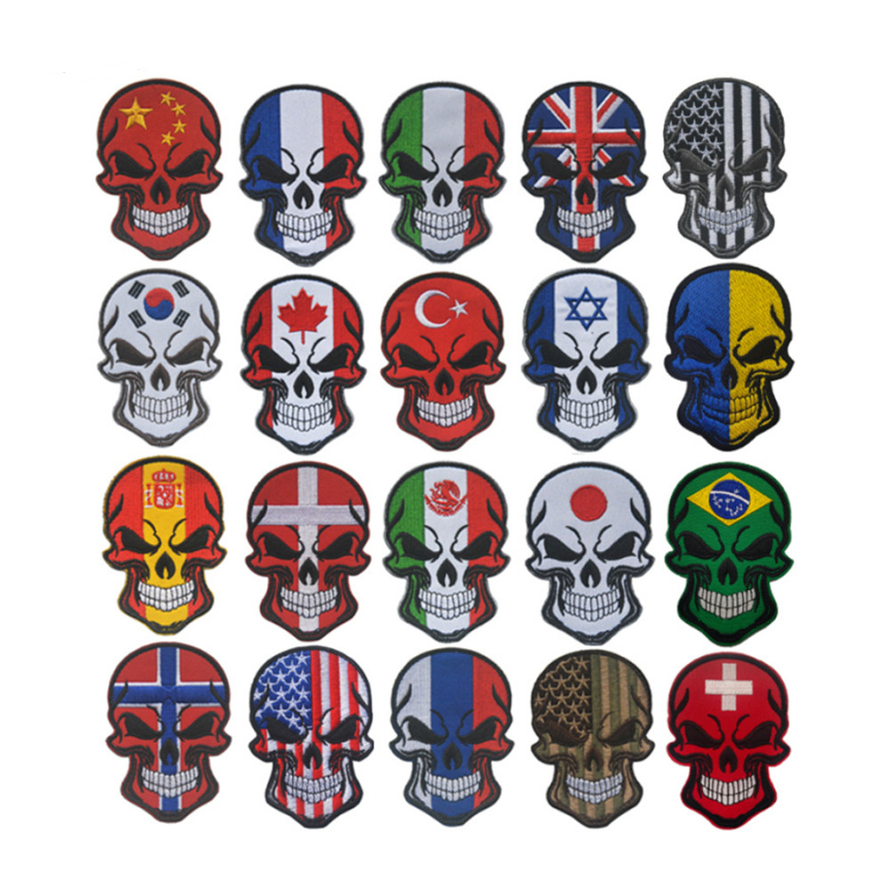 Embroidery Uk - Skull Patch Russia USA France Spain