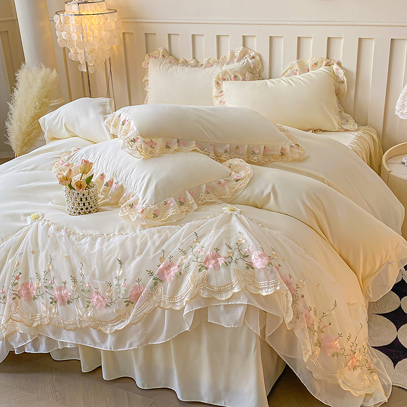 Embroidery Quilt Cover - Lace Style Duvet Cover with Pillowcase