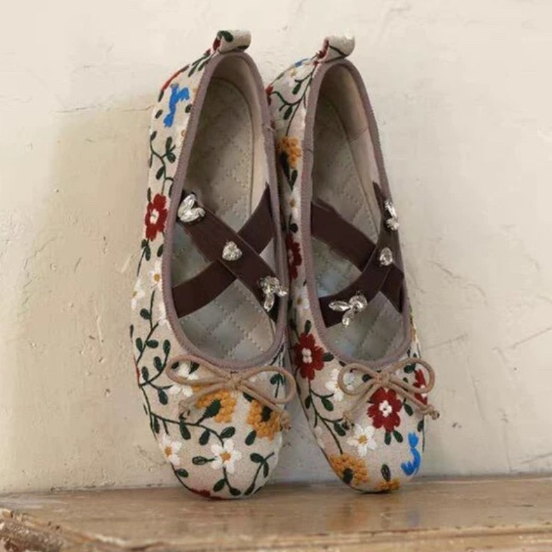 Embroidery Flower Ballet Flats - Embroidery Design Free ulasan dan harga
