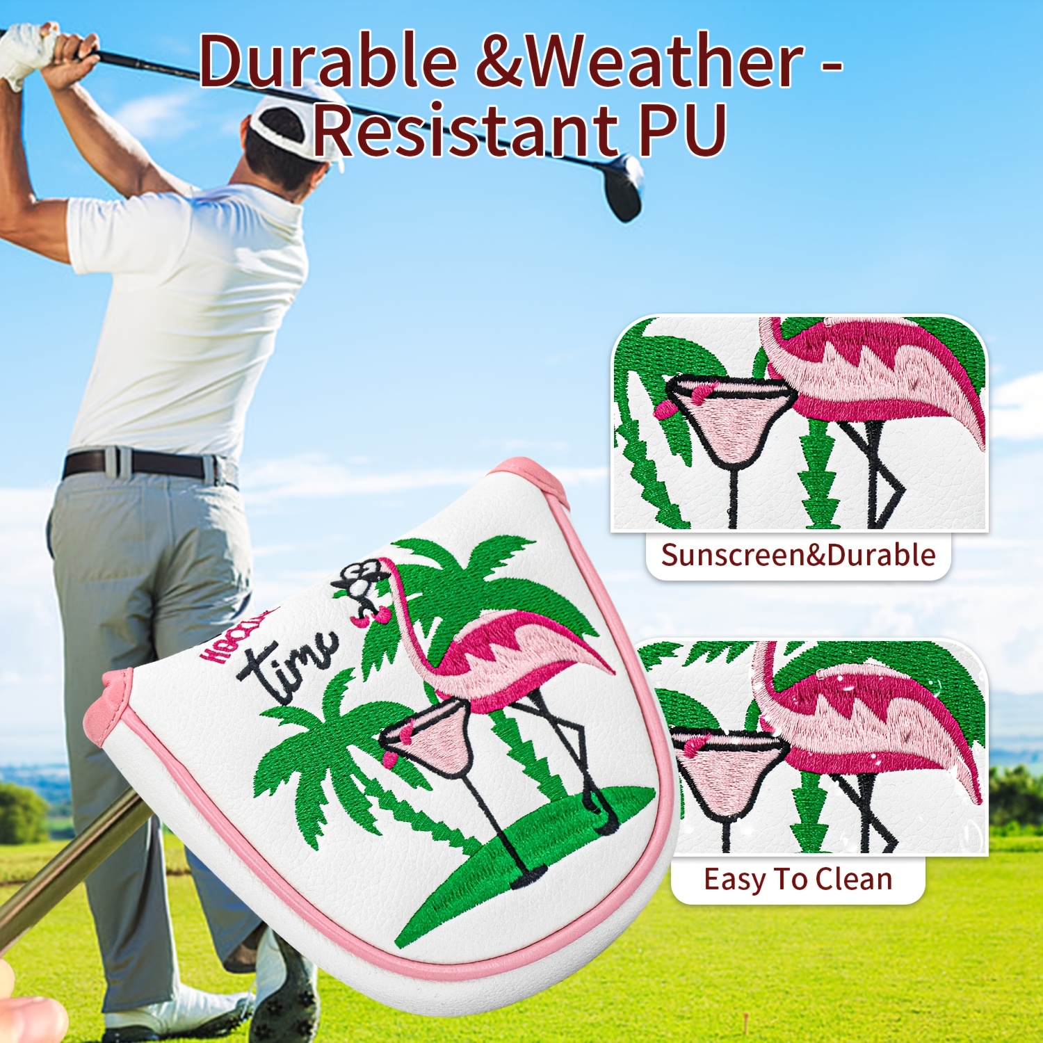 1pc Flamingo Golf Club Headcov - Embroidery Design Free ulasan dan harga