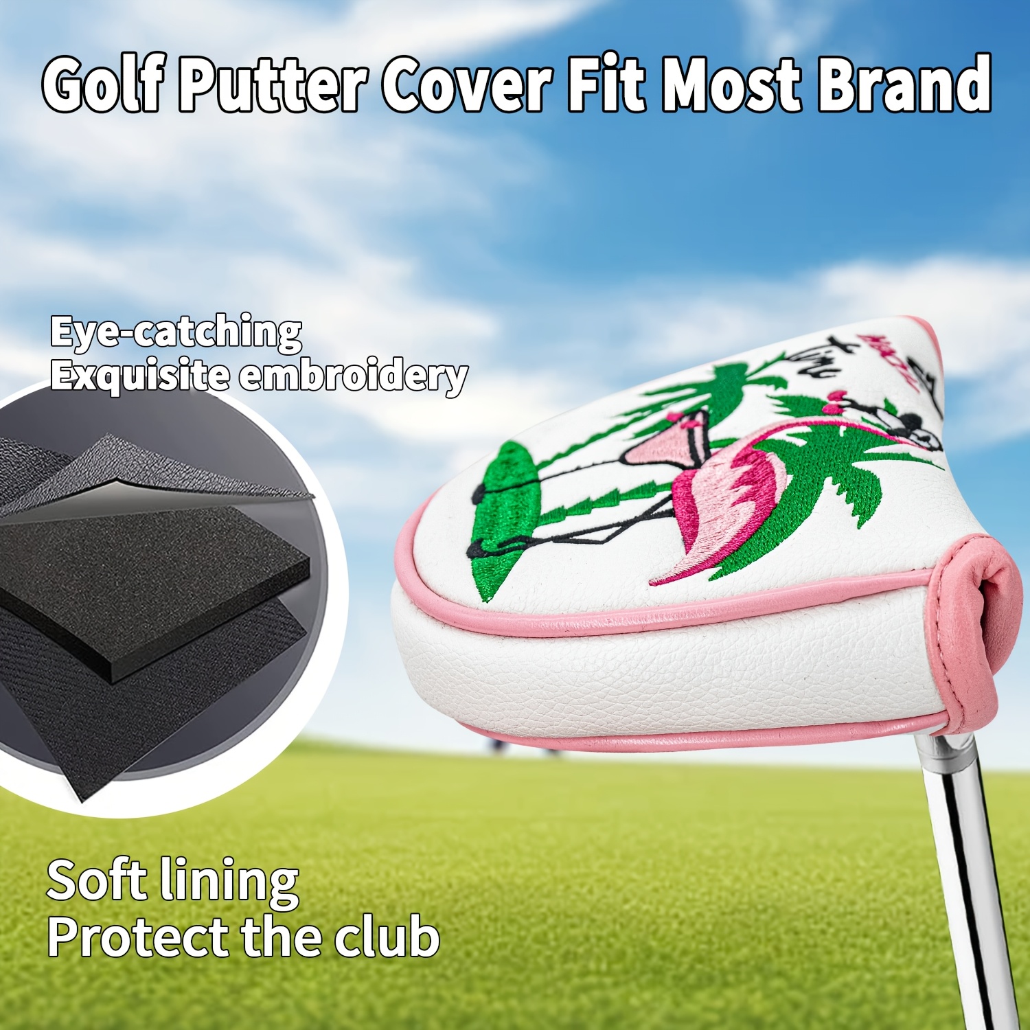 1pc Flamingo Golf Club Headcov - Embroidery Design Free ulasan dan harga