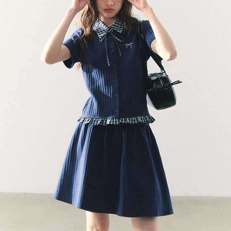 Summer Knitted Preppy Style Tw - Embroidery Uniform ulasan dan harga