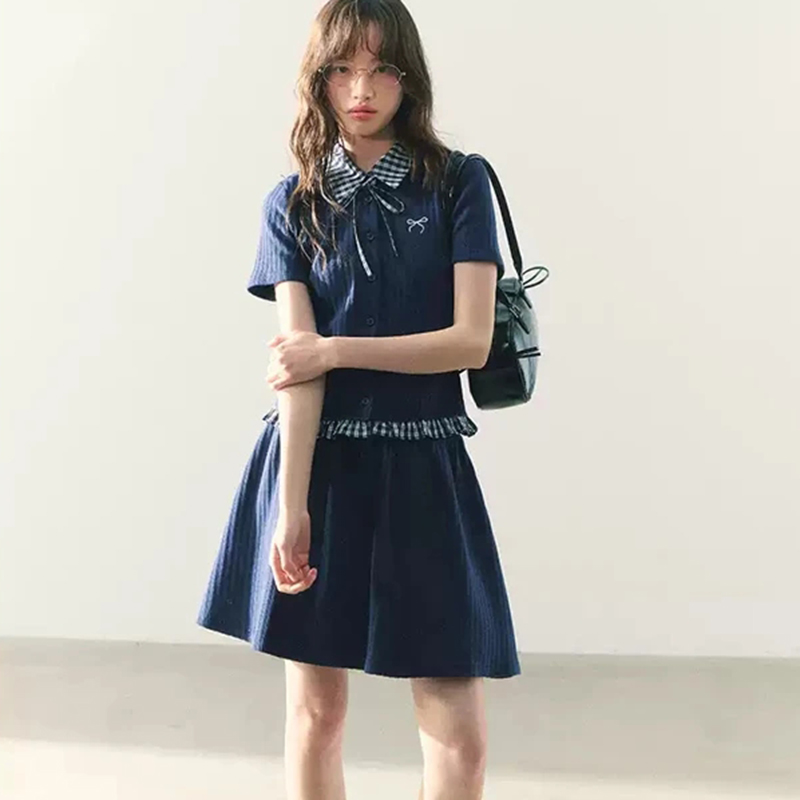 Summer Knitted Preppy Style Tw - Embroidery Uniform ulasan dan harga