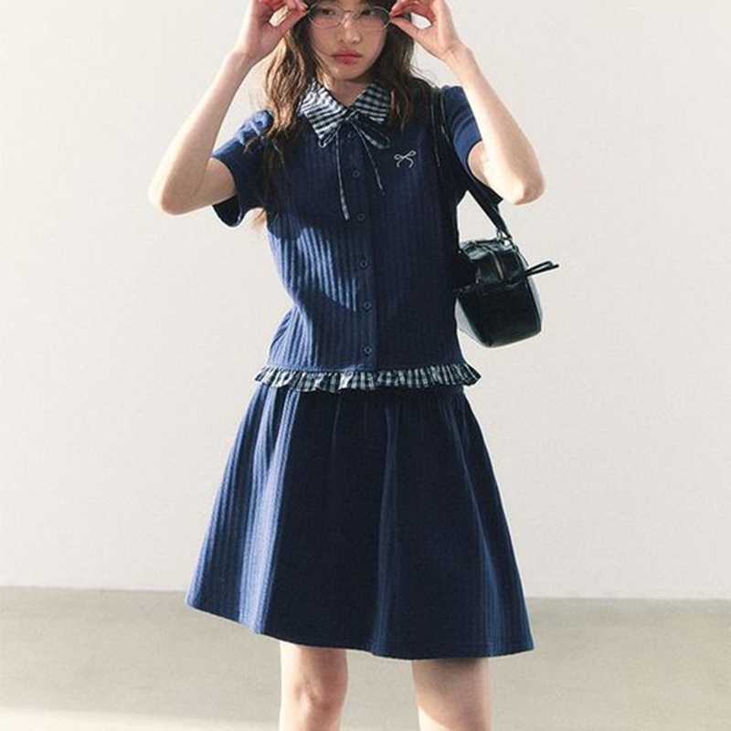 Summer Knitted Preppy Style Tw - Embroidery Uniform ulasan dan harga