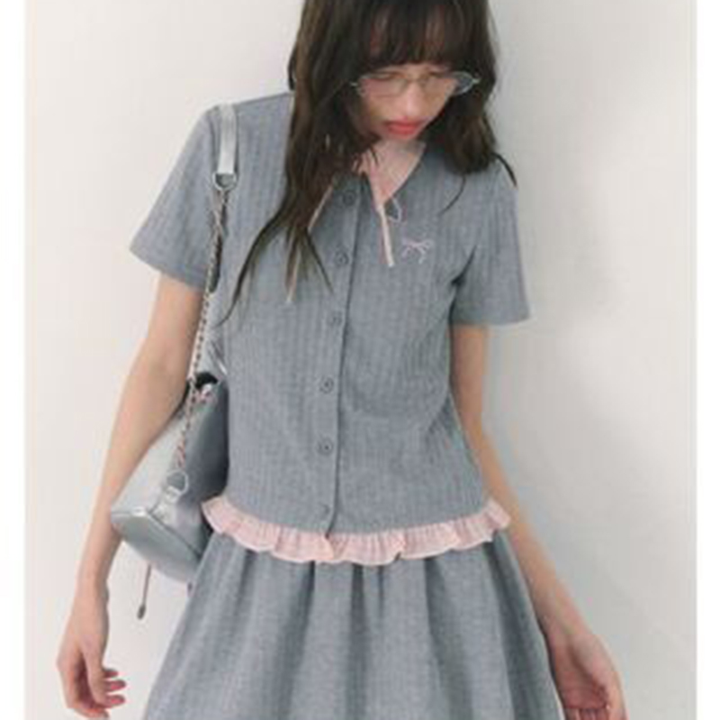 Summer Knitted Preppy Style Tw - Embroidery Uniform ulasan dan harga