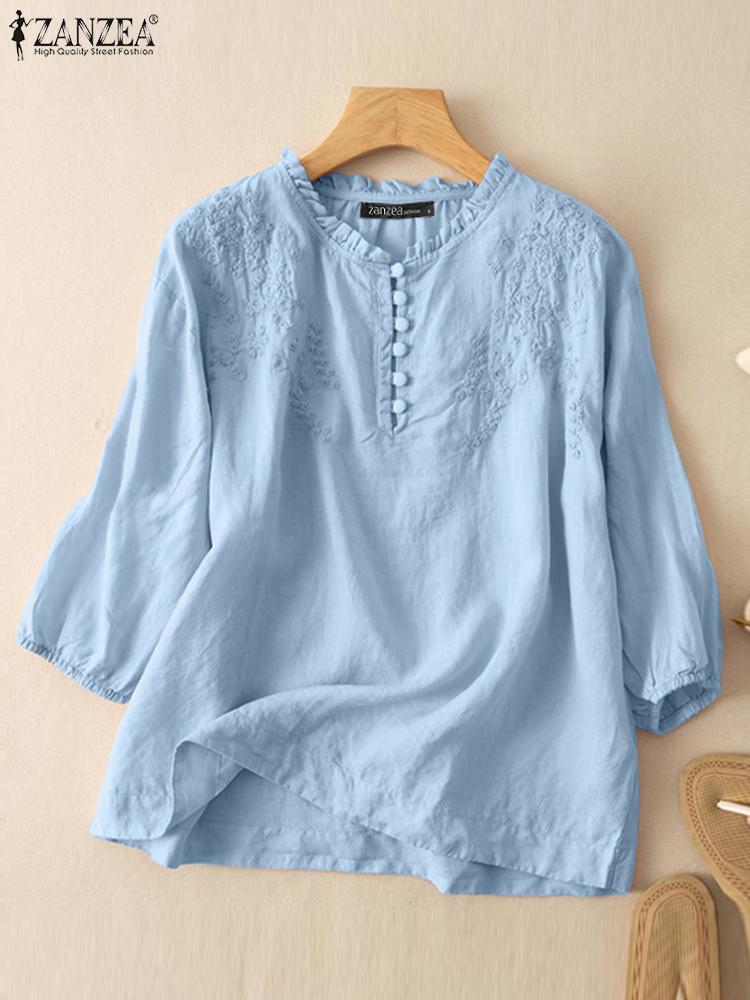ZANZEA Summer Vintage Shirts E - Embroidery Workshop ulasan dan harga