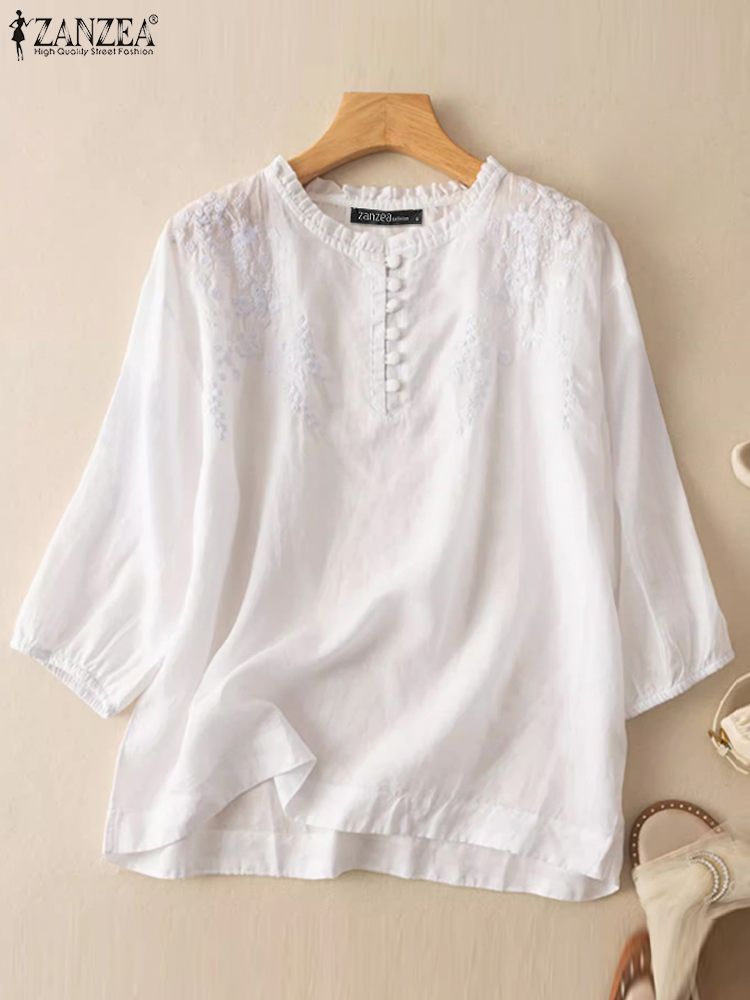 ZANZEA Summer Vintage Shirts E - Embroidery Workshop ulasan dan harga