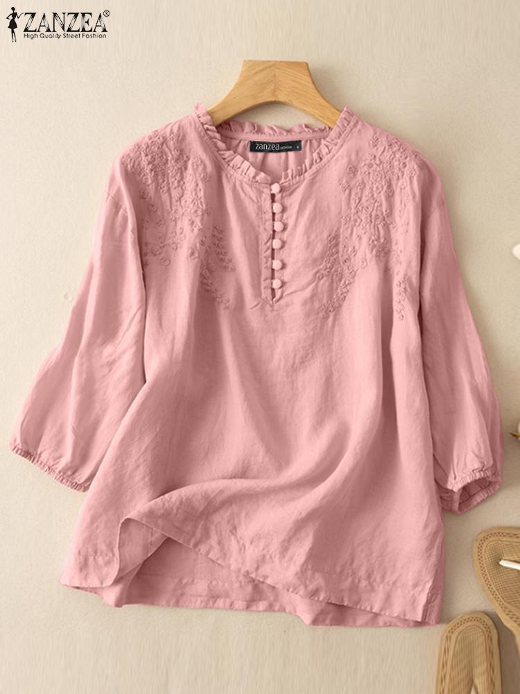 ZANZEA Summer Vintage Shirts E - Embroidery Workshop ulasan dan harga