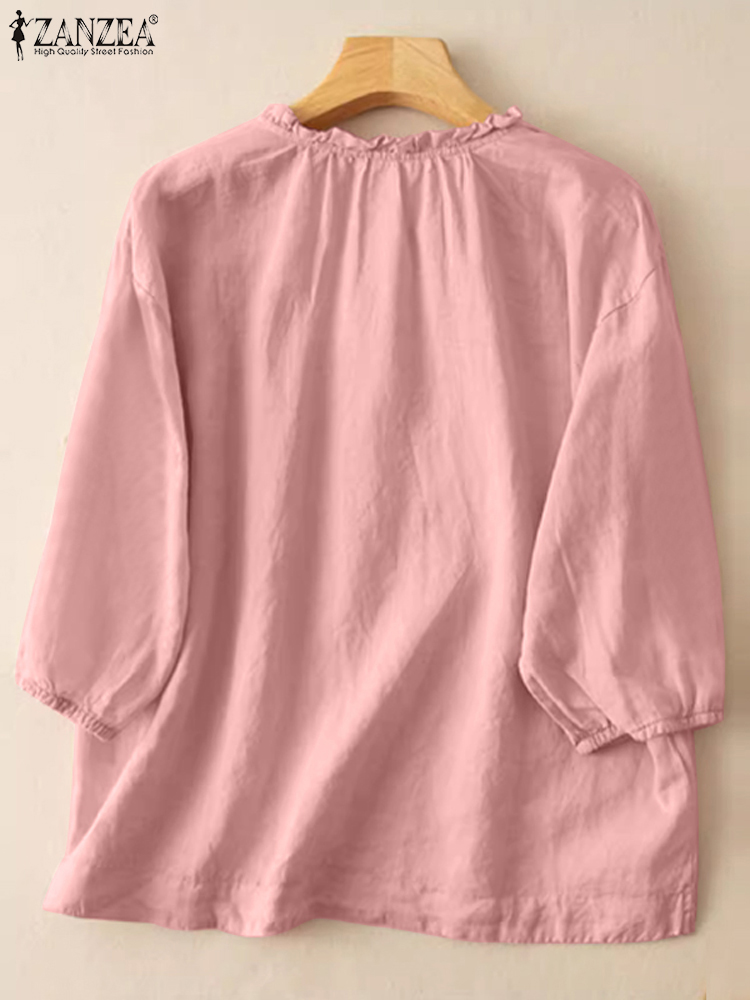 ZANZEA Summer Vintage Shirts E - Embroidery Workshop ulasan dan harga