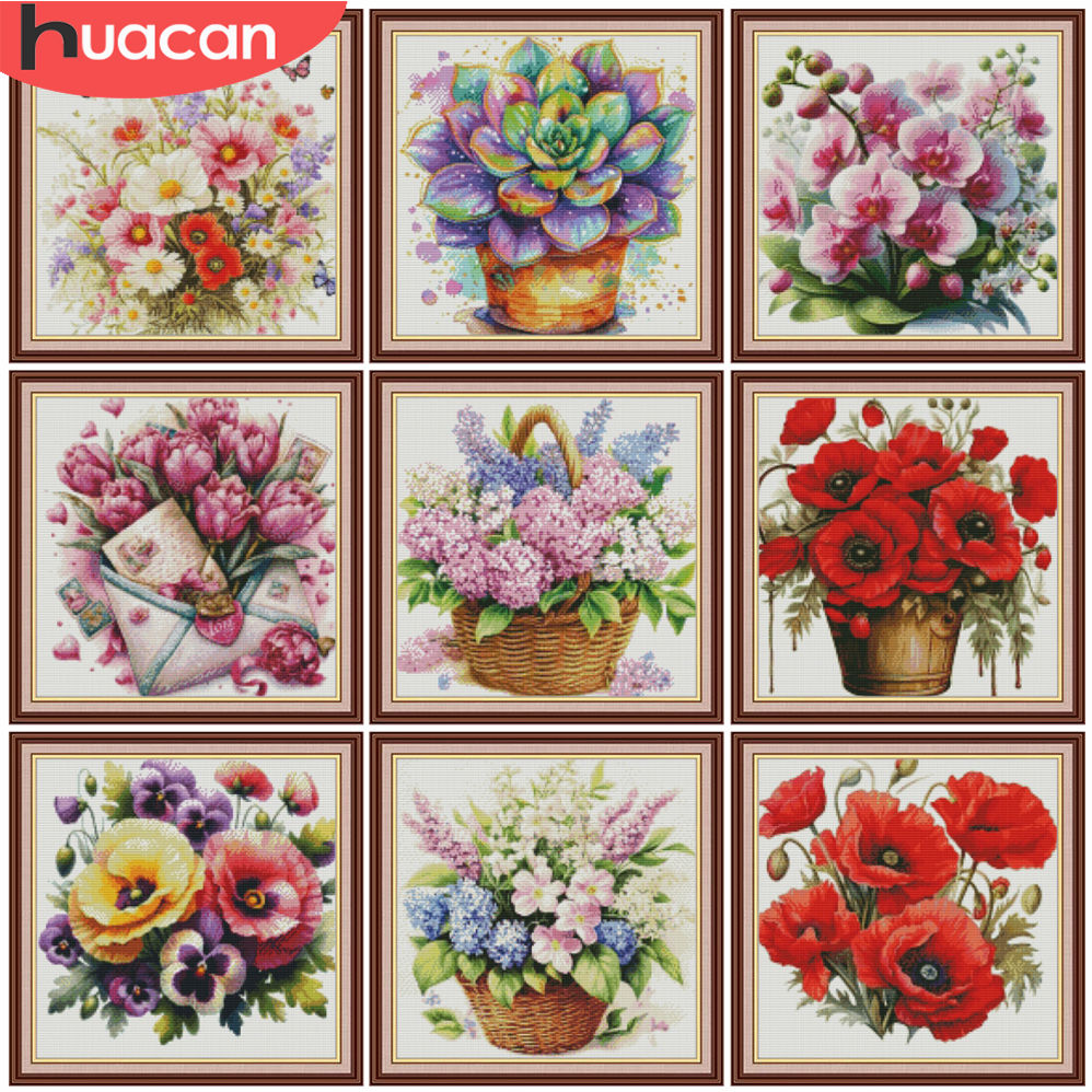 HUACAN Cross Stitch Flower Ros - Embroidery Rose Stitch ulasan dan harga