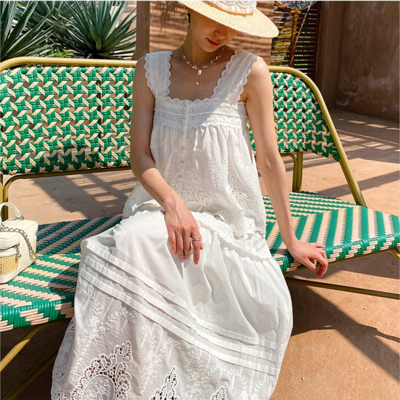 Bohemian White Square-neck Ves - Embroidery Class ulasan dan harga