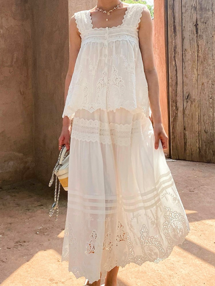 Bohemian White Square-neck Ves - Embroidery Class ulasan dan harga