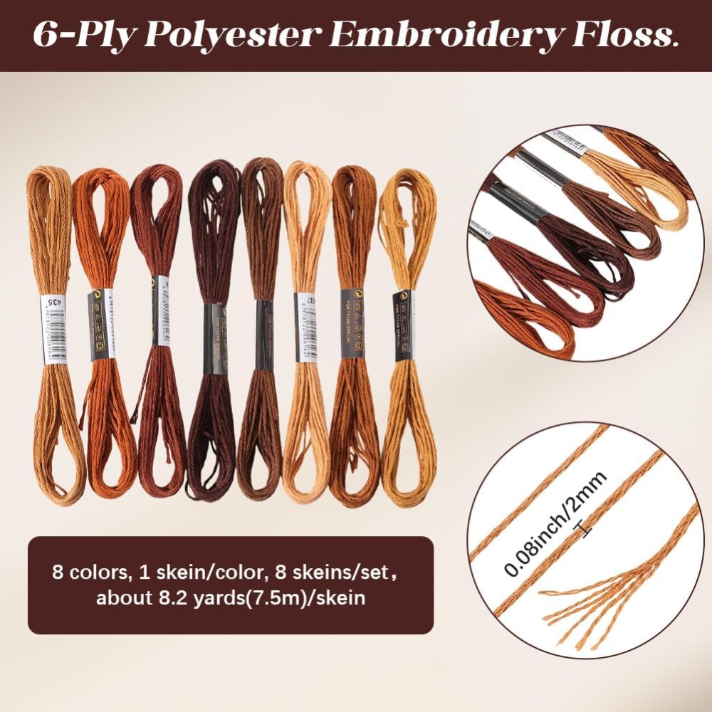 8 Skeins 6 Strands Brown Embro - Embroidery Thread ulasan dan harga