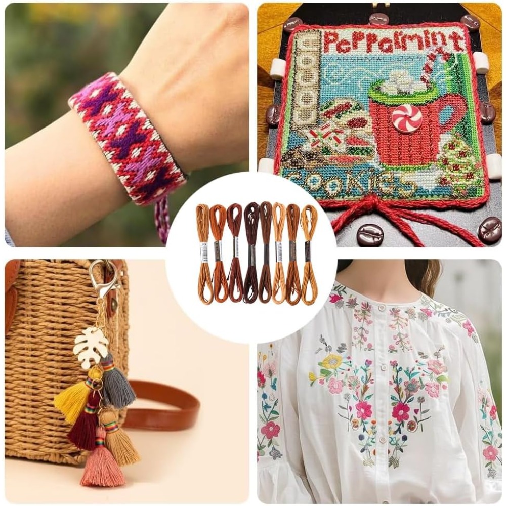 8 Skeins 6 Strands Brown Embro - Embroidery Thread ulasan dan harga