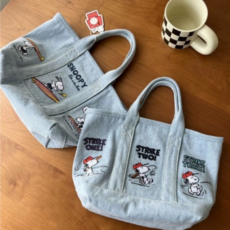 New Snoopy Comic Denim Tote, L - Embroidery Workshop ulasan dan harga