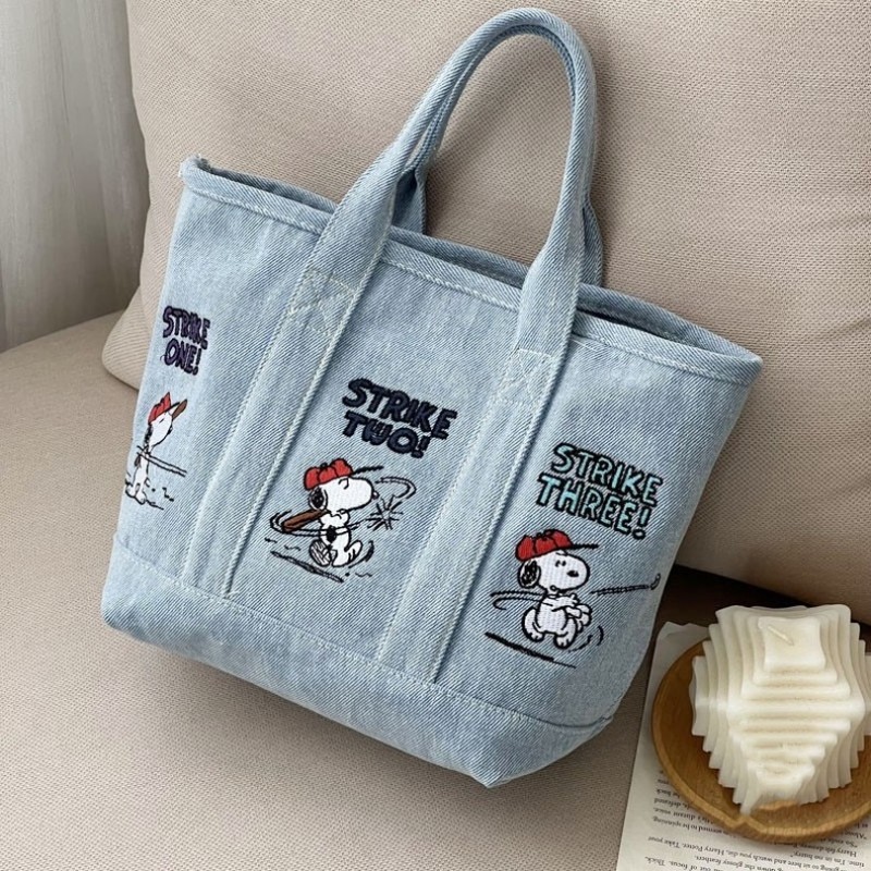 New Snoopy Comic Denim Tote, L - Embroidery Workshop ulasan dan harga