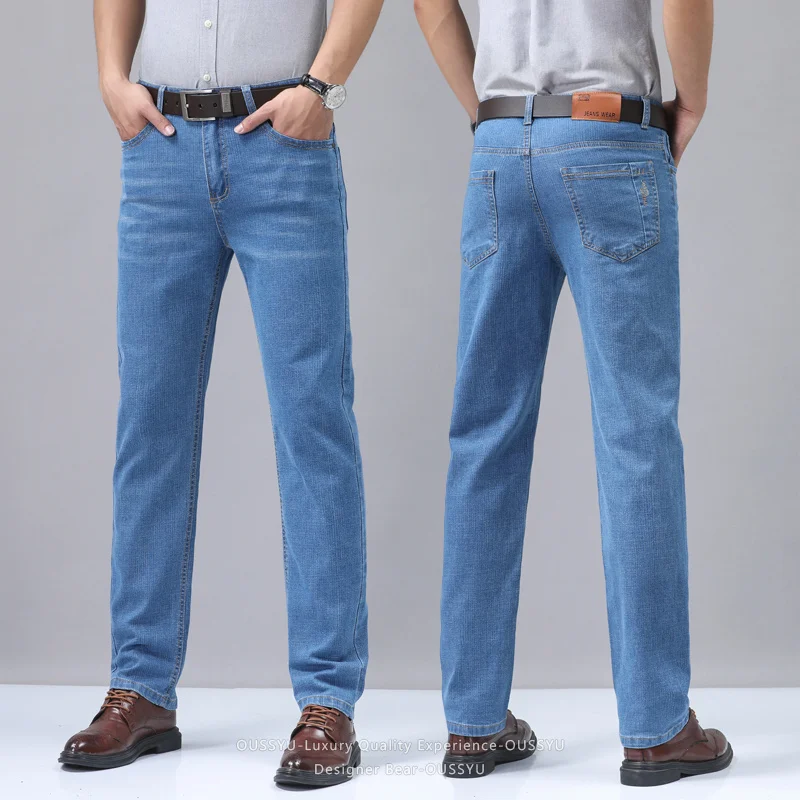 Summer Thin Men's Denim Jeans  - Embroidery Workshop ulasan dan harga