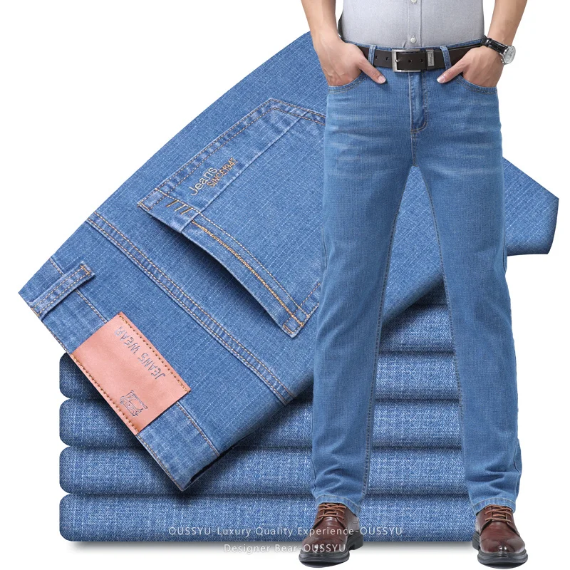 Summer Thin Men's Denim Jeans  - Embroidery Workshop ulasan dan harga