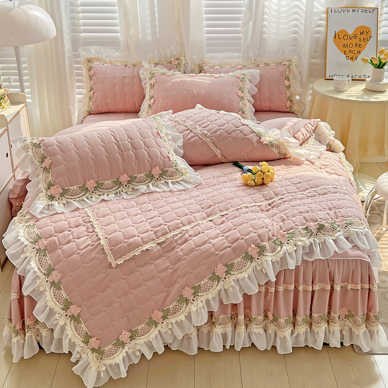 Pink Korean Princess Style Bed - Embroidery Quilt Cover ulasan dan harga