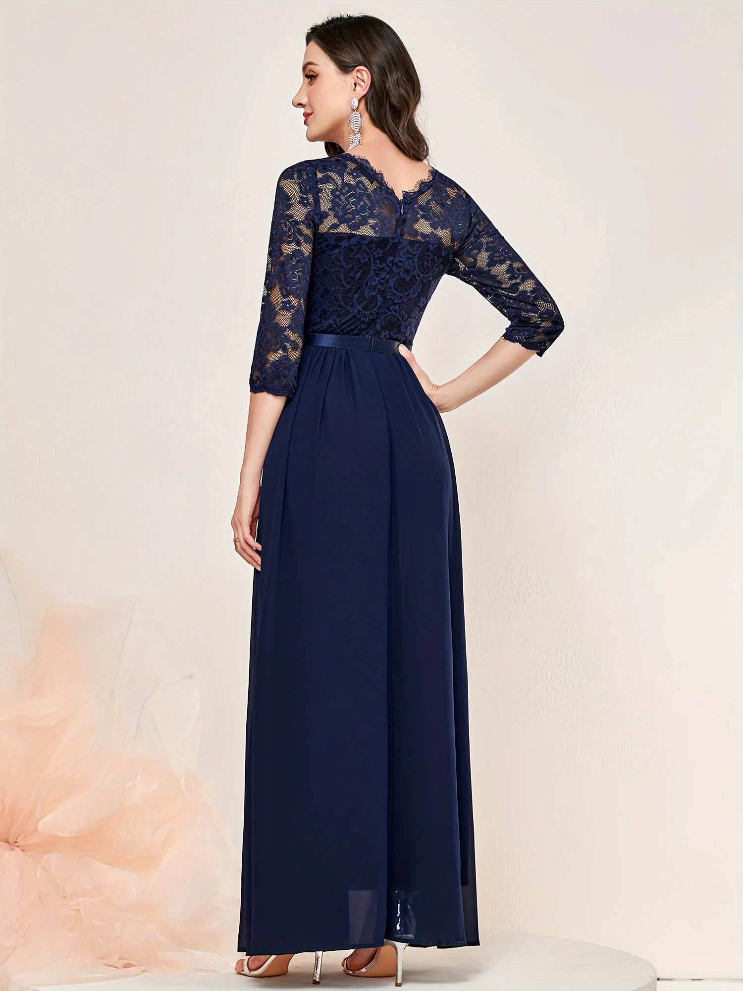 Elegant 3/4 Sleeve Lace Evenin - Embroidery Class ulasan dan harga