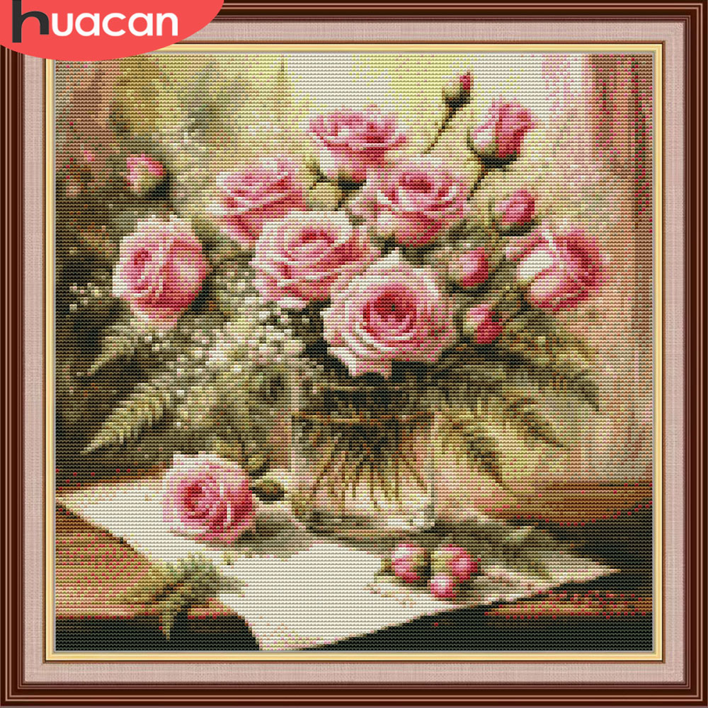 HUACAN Cross Stitch Kits Rose  - Embroidery Rose Stitch ulasan dan harga