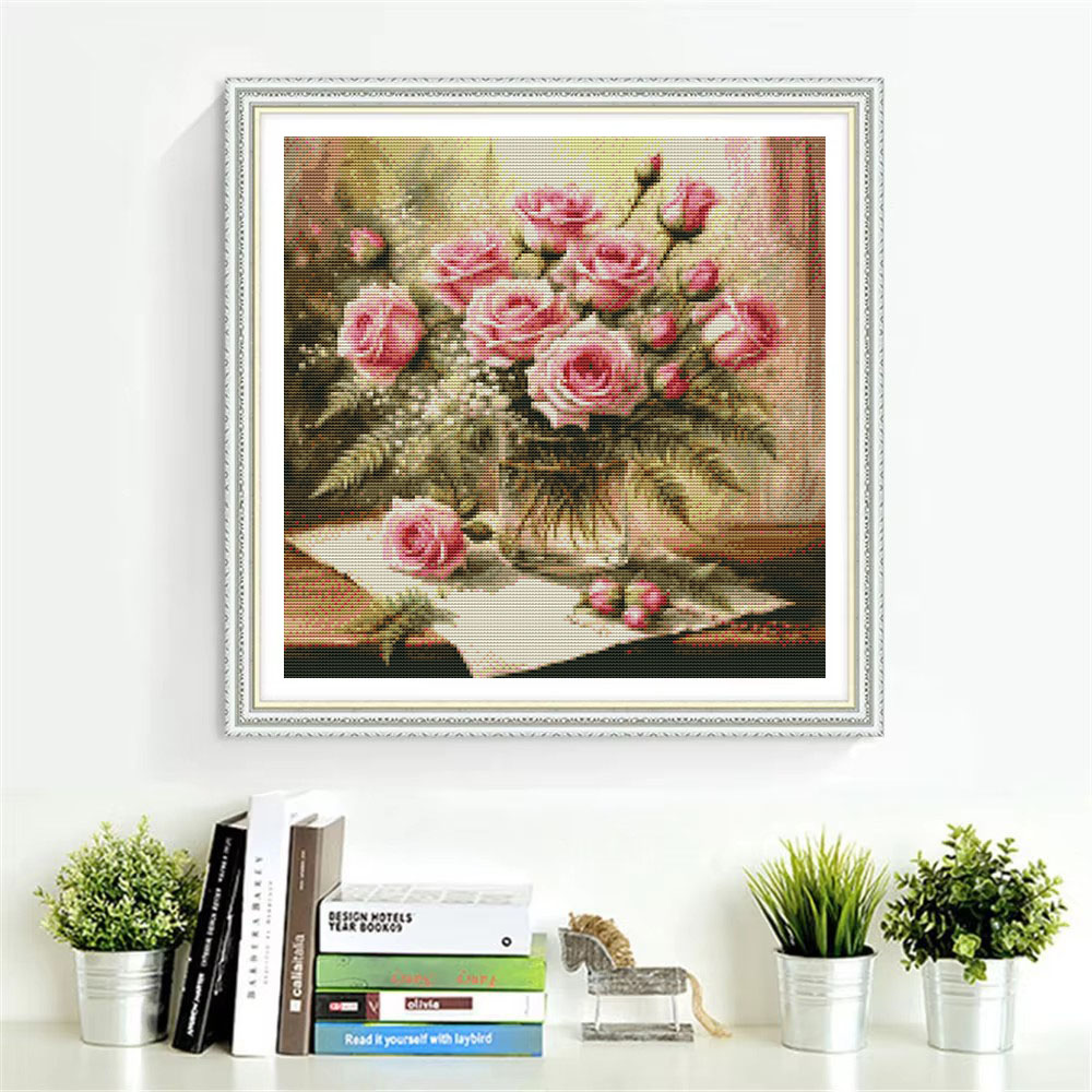 HUACAN Cross Stitch Kits Rose  - Embroidery Rose Stitch ulasan dan harga