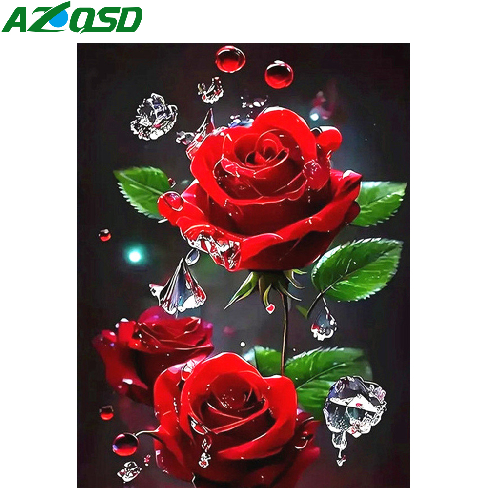 AZQSD Diamond Painting Full Dr - Embroidery Rose Stitch ulasan dan harga